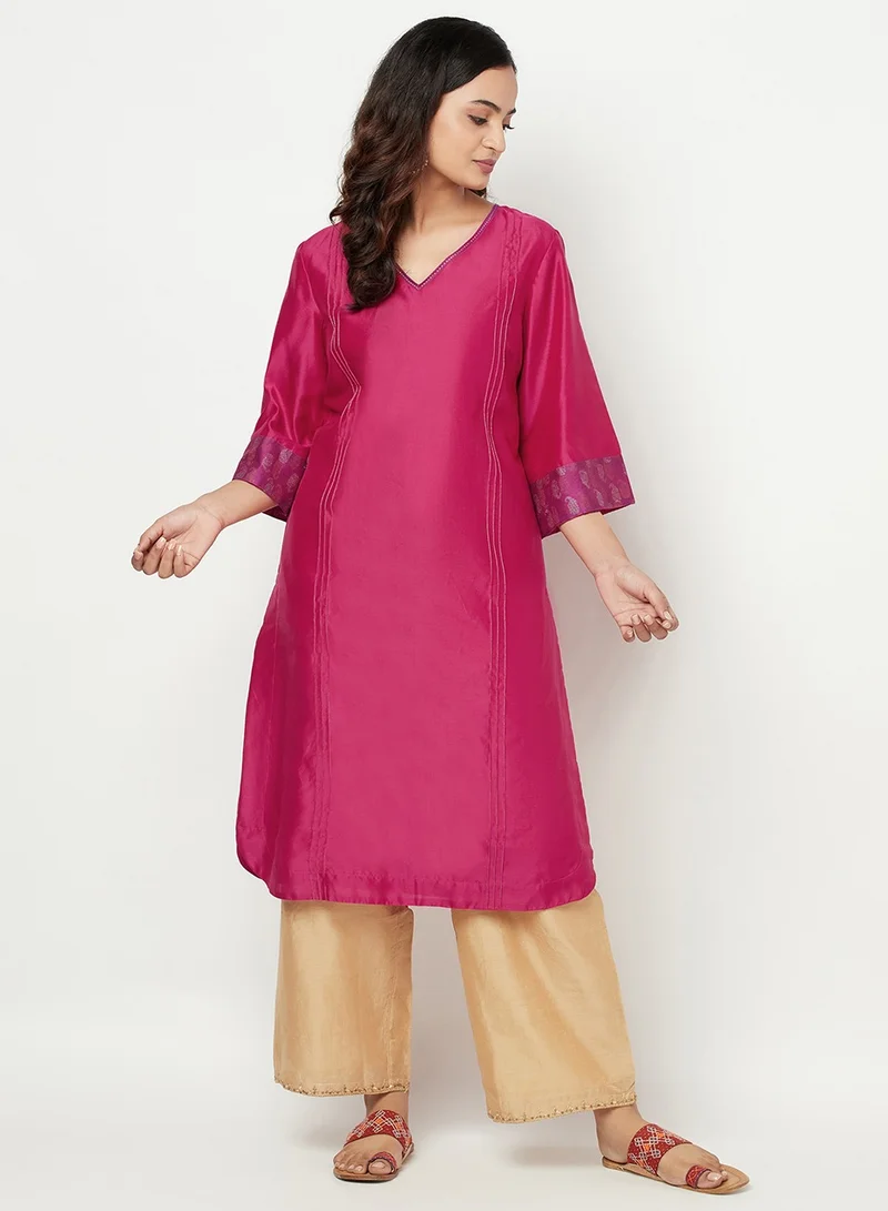 Fabindia Pink Cotton Silk Knee Length Kurti