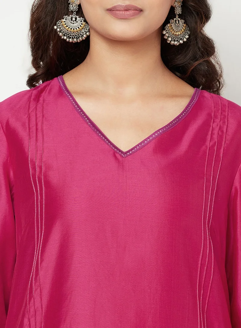 Fabindia Pink Cotton Silk Knee Length Kurti