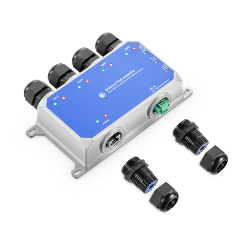 MokerLink IP67 Outdoor 5 Port Gigabit PoE Extender, IEEE 802.3 af/at/bt PoE Repeater 90W, 10/100/1000Mbps, 1 PoE in 4 PoE Out, Wall Mount Metal Waterproof POE Passthrough Switch - Image 1