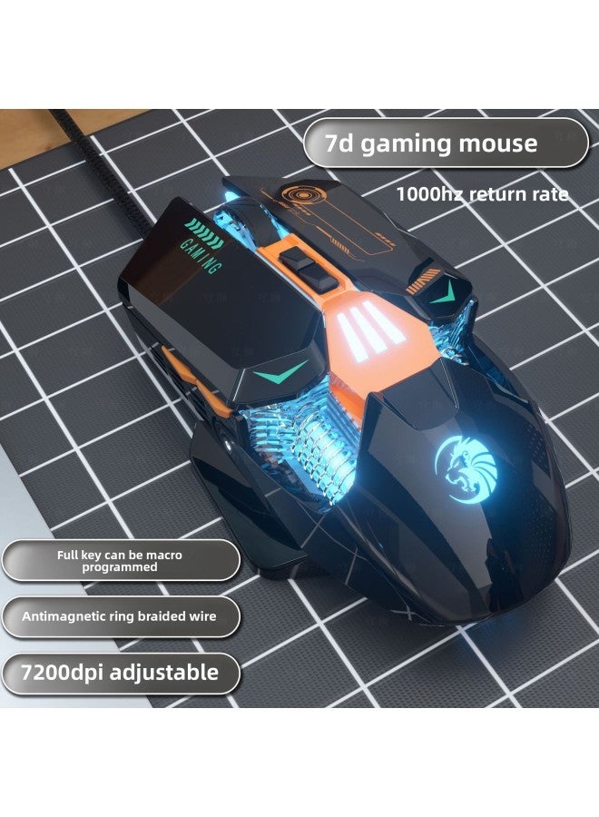 C6 Mecha Wired Game Mechanical Luminous Mouse Hardware Macro Plus Heavy E-sports Chicken Eating Programming Cross-border-Color:C6 Black-7d With - Image 1