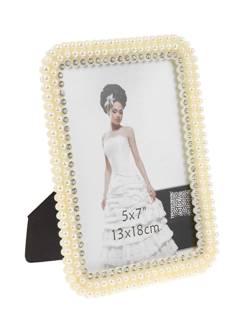 Pearl Photo Frame Shelf Wedding Photo Frame Wedding Anniversary Photo Frame Bedroom Geometric Vintage Frames Album Inch Birthday Graduation Sign Art White Dad Display Resin Picture, 5x7inch - Image 1