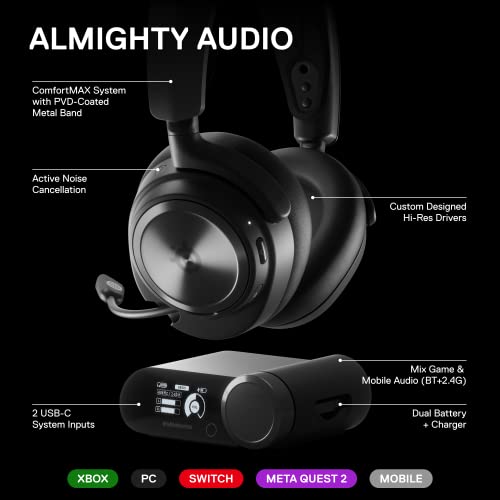 SteelSeries Arctis Nova Pro Wireless Multi-System Gaming Headset - Premium Hi-Fi Drivers - Active Noise Cancellation - Infinity Power System - ClearCast Mic (Renewed) - Image 2