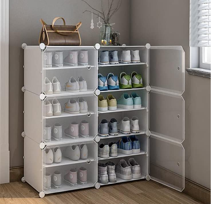 AYSIS Shoe Rack Organizer, 36 Pair Shoe Storage Cabinet with Door Expandable Plastic Shoe Shelves for Closet,Heels,Boots,Slippers (12-Shelf, White) - Image 1