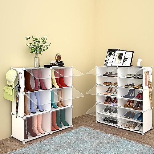 AYSIS Shoe Rack Organizer, 36 Pair Shoe Storage Cabinet with Door Expandable Plastic Shoe Shelves for Closet,Heels,Boots,Slippers (12-Shelf, White) - Image 5