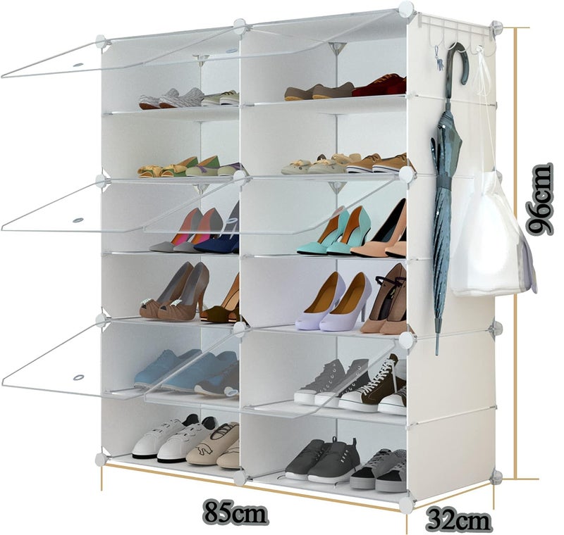 AYSIS Shoe Rack Organizer, 36 Pair Shoe Storage Cabinet with Door Expandable Plastic Shoe Shelves for Closet,Heels,Boots,Slippers (12-Shelf, White) - Image 3