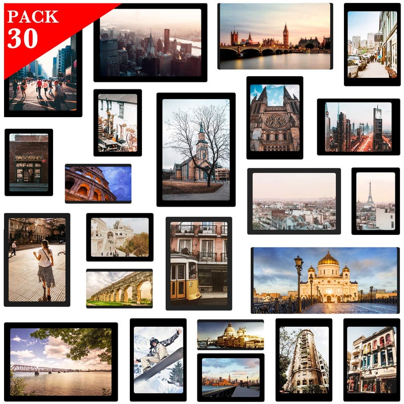 YISMEET Magnetic Photo Frame 30 pack Picture Collage Frame Holds 4X6 35X5 3X45 25X35 inches and a Free Combination Dimensions Use for RefrigeratorDishwasher and Other Metallic Surfaces Black