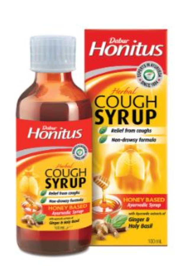 Dabur شراب السعال هونيطس تخفيف من السعال تركيبة غير مهدئة زنجبيل وريحان مقدس 100 مل - Image 1