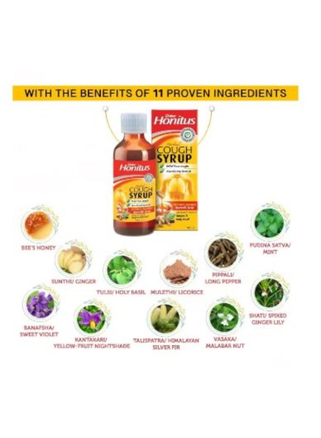 Dabur شراب السعال هونيطس تخفيف من السعال تركيبة غير مهدئة زنجبيل وريحان مقدس 100 مل - Image 3