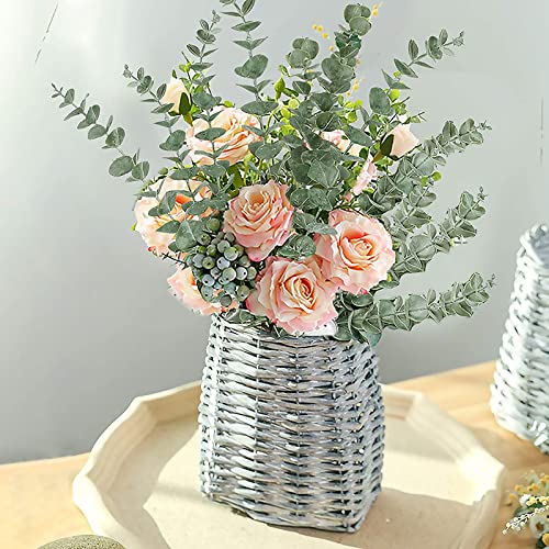 ABAJI Plastic Eucalyptus Green Spraying Frost Stems 12 Fake Faux Decorations Artificial Leaves Greenery Plant Leaf Home Office House Table Desk Decor Wedding Party Vase Forever Live - Image 5