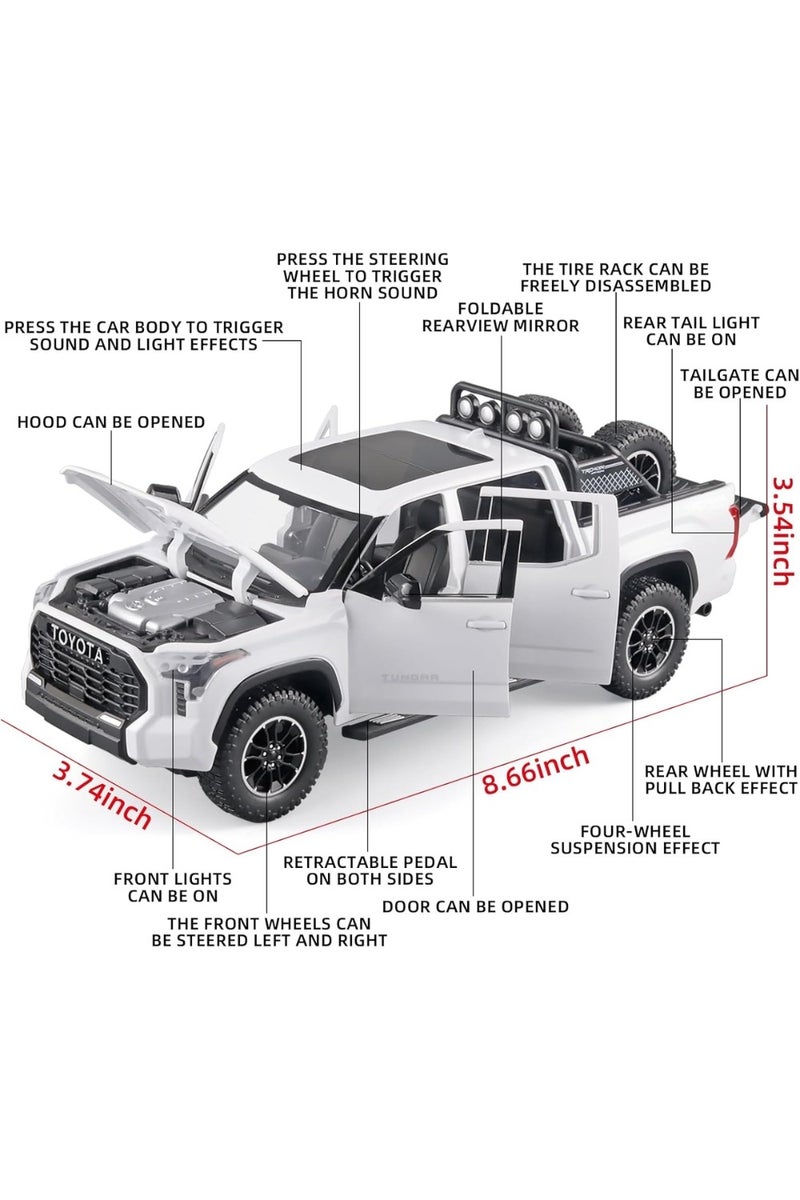 ليموس شاحنات لعب للأولاد 1/24 تندرا نموذج معدني مصبوب لعبة شاحنة بيك آب نموذج سيارة سحب للخلف مع الضوء والصوت شاحنات لعب للأولاد من سن 4 إلى 7 سنوات (أبيض) - Image 4