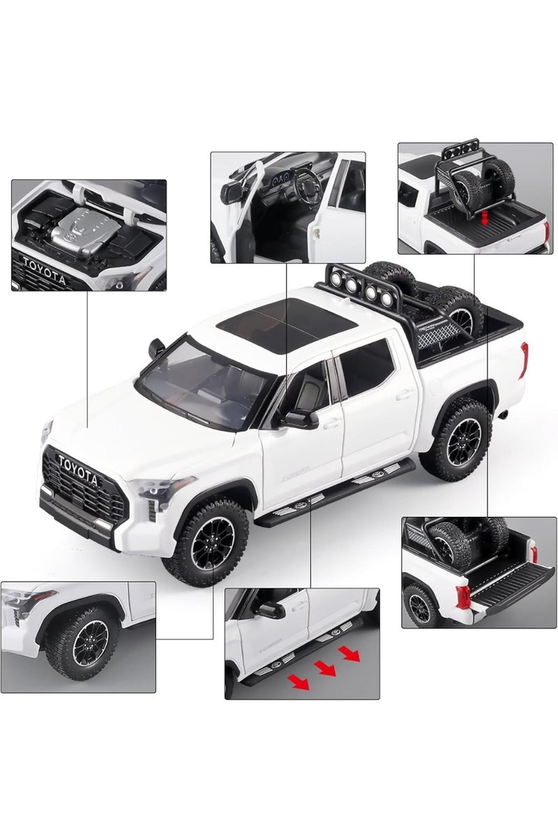 ليموس شاحنات لعب للأولاد 1/24 تندرا نموذج معدني مصبوب لعبة شاحنة بيك آب نموذج سيارة سحب للخلف مع الضوء والصوت شاحنات لعب للأولاد من سن 4 إلى 7 سنوات (أبيض) - Image 5