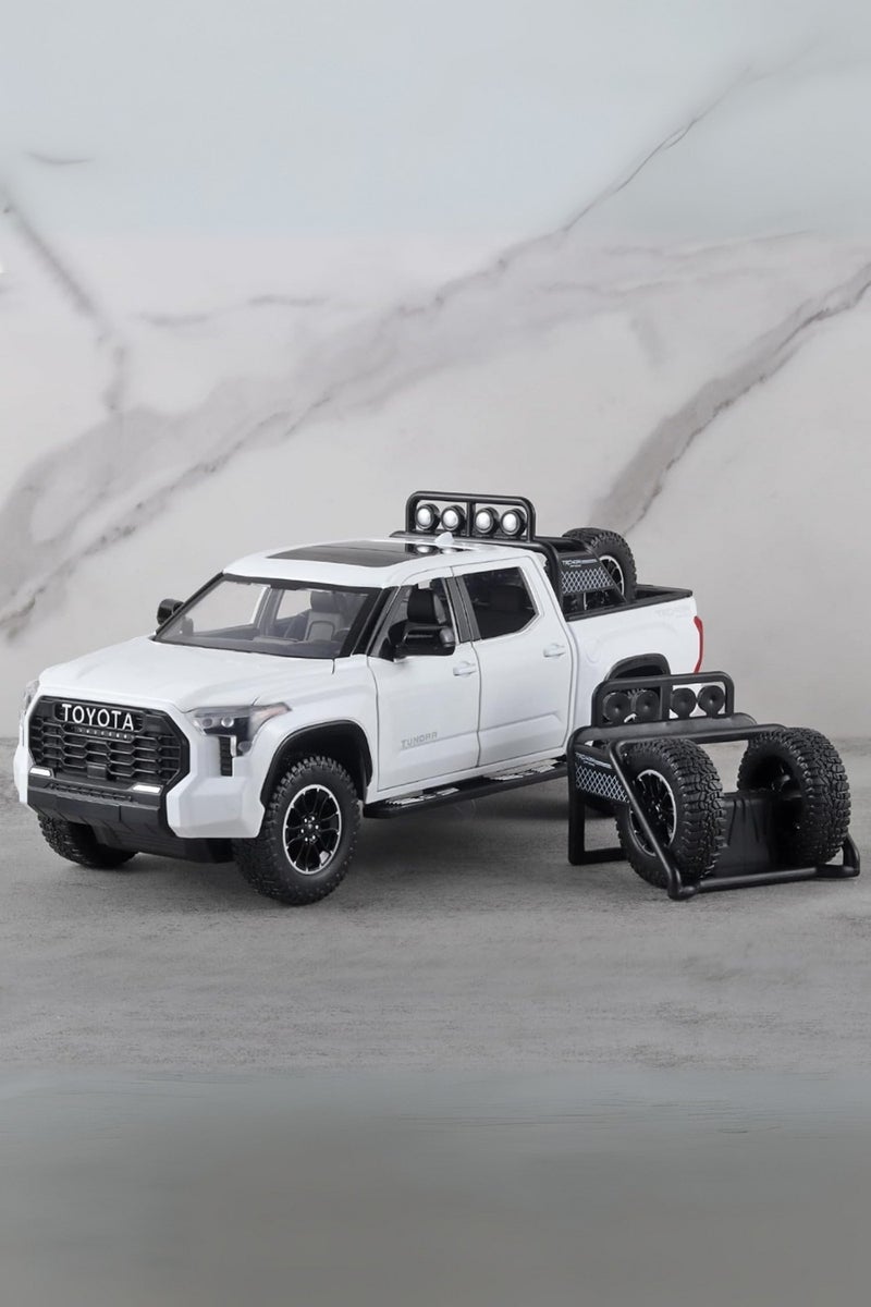 ليموس شاحنات لعب للأولاد 1/24 تندرا نموذج معدني مصبوب لعبة شاحنة بيك آب نموذج سيارة سحب للخلف مع الضوء والصوت شاحنات لعب للأولاد من سن 4 إلى 7 سنوات (أبيض) - Image 3