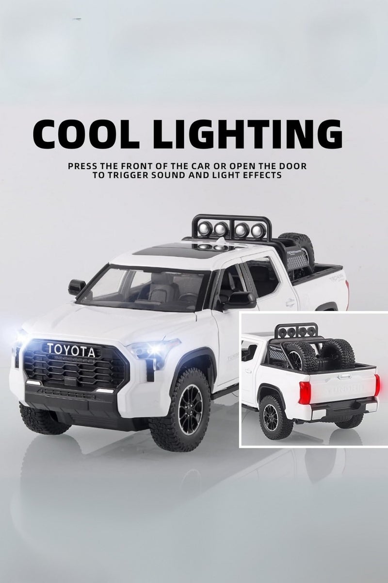 ليموس شاحنات لعب للأولاد 1/24 تندرا نموذج معدني مصبوب لعبة شاحنة بيك آب نموذج سيارة سحب للخلف مع الضوء والصوت شاحنات لعب للأولاد من سن 4 إلى 7 سنوات (أبيض) - Image 2