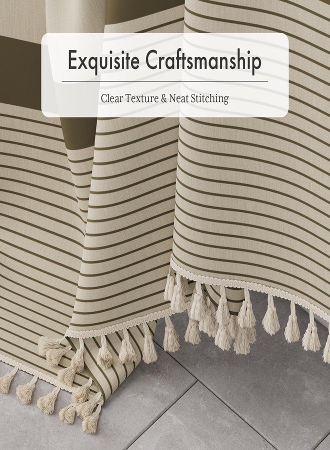 AmazerBath Farmhouse Shower Curtain, Brown Shower Curtain Set with Tassels, Rustic Faux Linen Brown Striped Boho Shower Curtain with Hooks, Warm Tan Toned, 72x72 Inches - Image 3