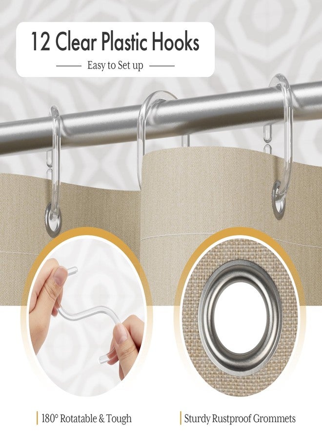 AmazerBath Farmhouse Shower Curtain, Brown Shower Curtain Set with Tassels, Rustic Faux Linen Brown Striped Boho Shower Curtain with Hooks, Warm Tan Toned, 72x72 Inches - Image 4