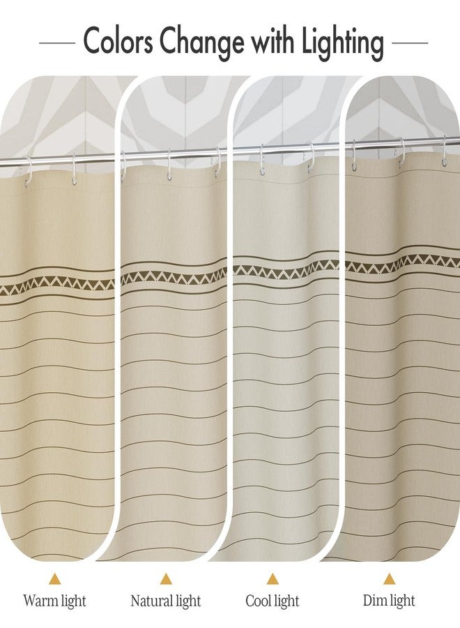 AmazerBath Farmhouse Shower Curtain, Brown Shower Curtain Set with Tassels, Rustic Faux Linen Brown Striped Boho Shower Curtain with Hooks, Warm Tan Toned, 72x72 Inches - Image 5