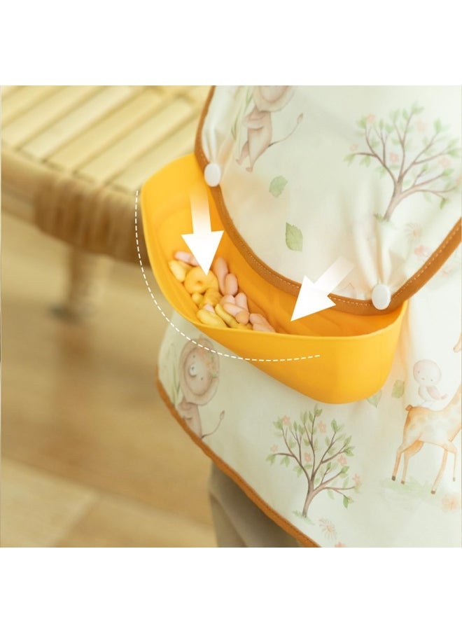 ECVV ECVV 2PCS Long Sleeve Baby Bibs Mess Proof Infant Feeding Bibs with Food Catcher Waterproof Cute Cartoon Pattern Baby Smocks Eating Bib for Toddlers, One Size  - Image 3