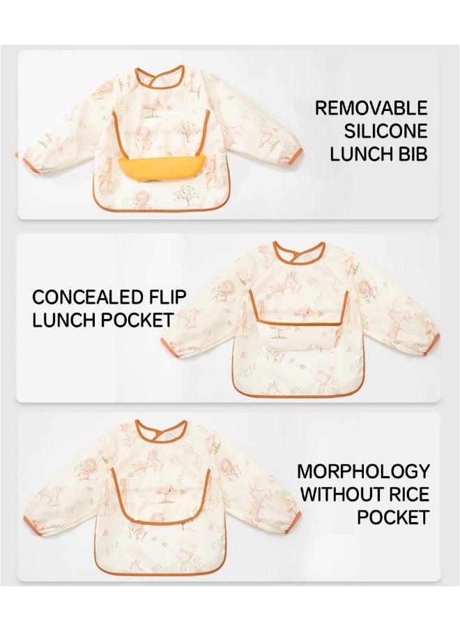ECVV ECVV 2PCS Long Sleeve Baby Bibs Mess Proof Infant Feeding Bibs with Food Catcher Waterproof Cute Cartoon Pattern Baby Smocks Eating Bib for Toddlers, One Size  - Image 4