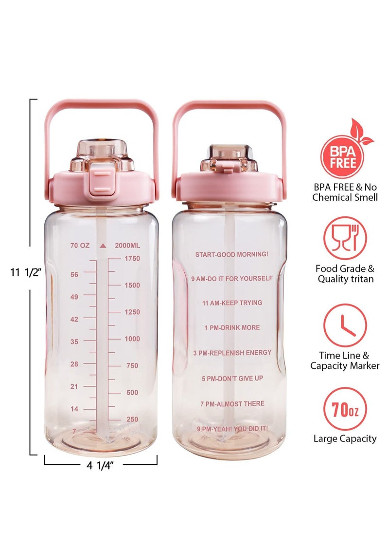 2L Half Gallon Water Bottle with Sleeve and Strap Water Bottle Motivational with Straw and Time Marker to Drink Leakproof Reusable Water Bottle for Unisex Sports, Fitness, Workout
