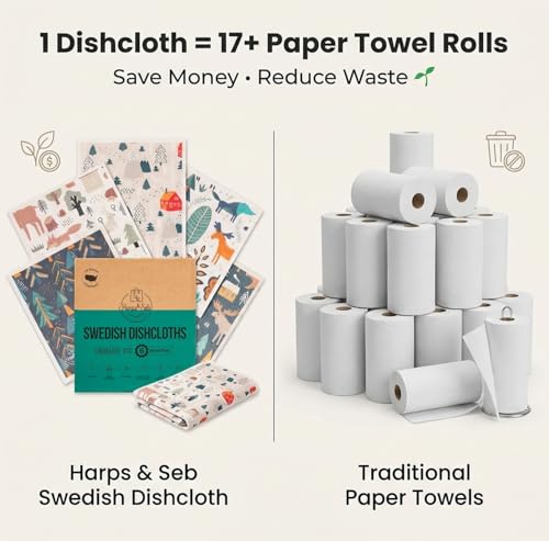 Harps&Seb Swedish Dishcloths for Kitchen Dish Towels - 5 Pack, Non-Scratch Reusable Paper Towels, Super Absorbent Washable Swedish Dish Cloths, No Odor, Biodegradable, Forest Designs - Image 3