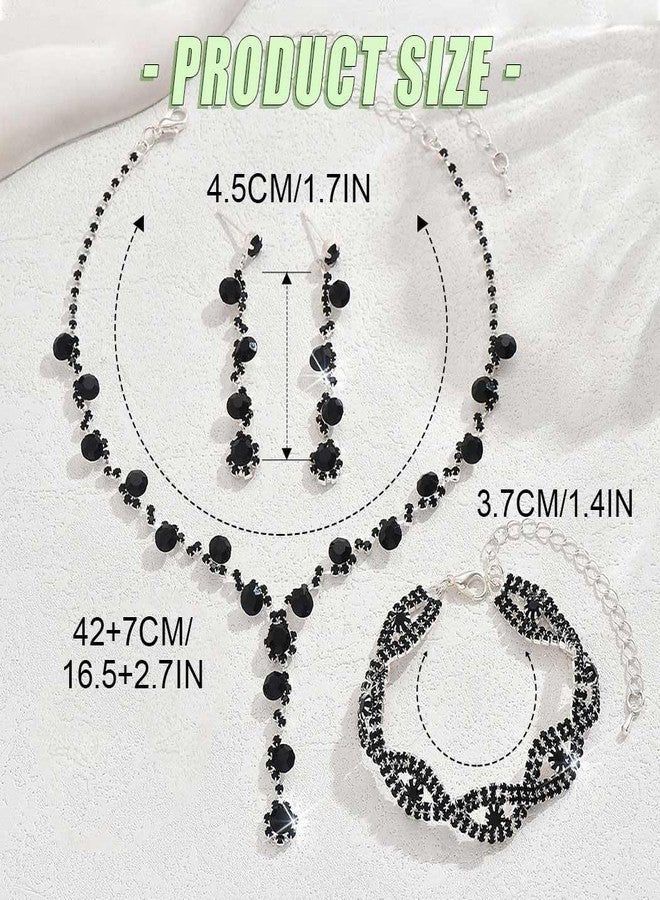 EARENT Black Jewelry Sets Rhinestone Necklace Earring Set for Women - Image 4