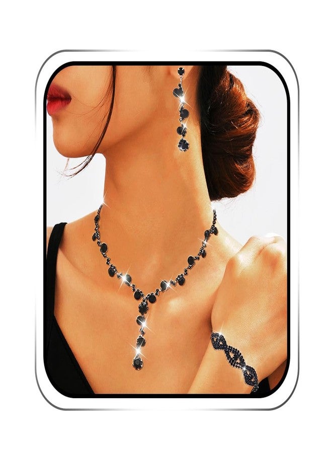 EARENT Black Jewelry Sets Rhinestone Necklace Earring Set for Women - Image 1