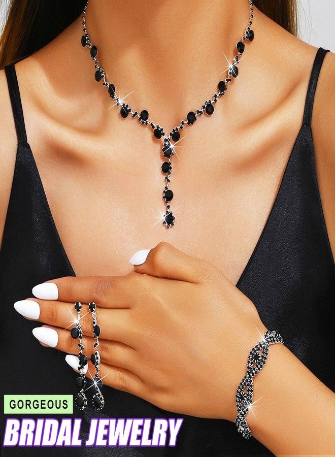EARENT Black Jewelry Sets Rhinestone Necklace Earring Set for Women - Image 3