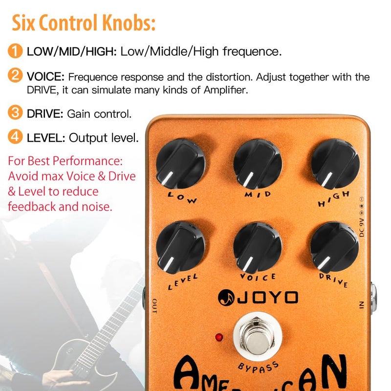JOYO American Sound Amp Simulator Pedal of Fd 57 Deluxe Amplifier from Clean to Overdrive Sound for Electric Guitar Effect - Bypass (JF-14) - Image 4