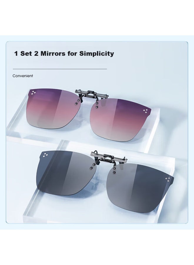 Caxman Clip-on Polarized Sungl For Women, Uv Protection 3014 Set S1 Polarized Gray + Pv Purple-pink Gray Five-fold - Image 2