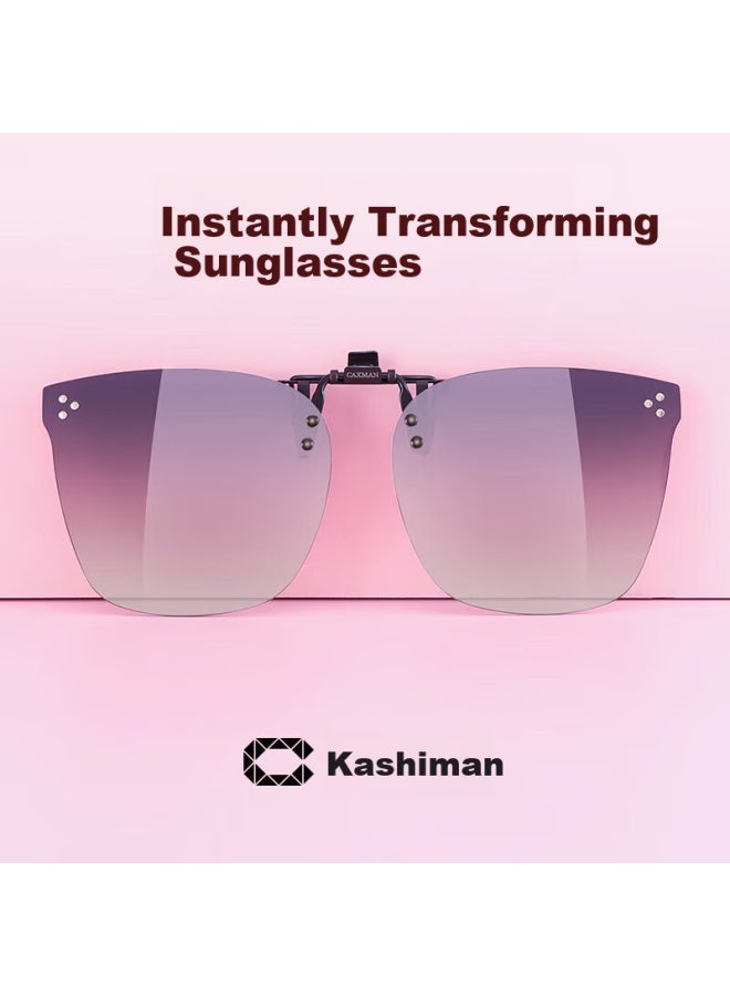 Caxman Clip-on Polarized Sungl For Women, Uv Protection 3014 Set S1 Polarized Gray + Pv Purple-pink Gray Five-fold - Image 3