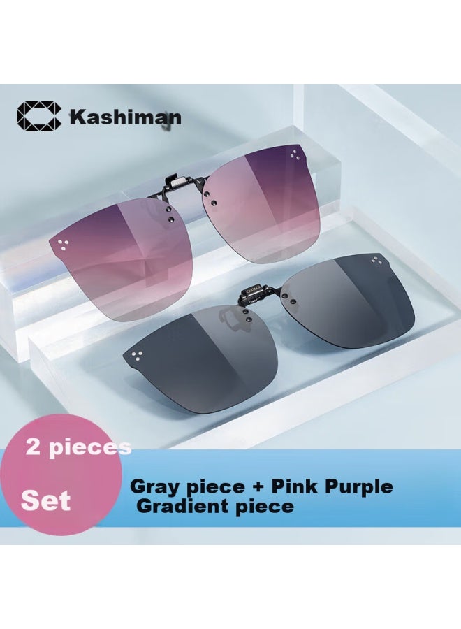 Caxman Clip-on Polarized Sungl For Women, Uv Protection 3014 Set S1 Polarized Gray + Pv Purple-pink Gray Five-fold - Image 1
