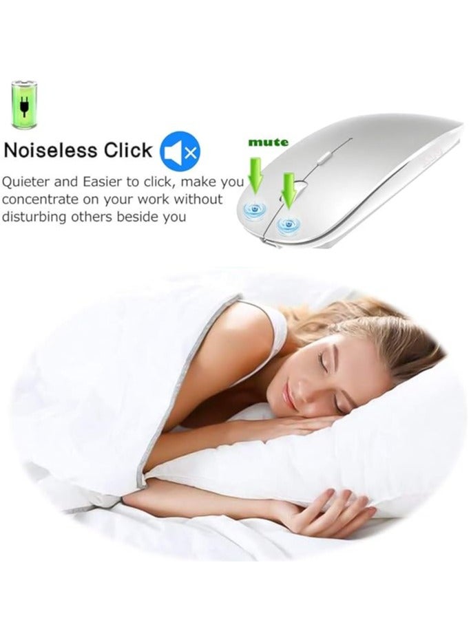 Green Tiger Rechargeable Bluetooth Mouse for MacBook pro/MacBook air/Laptop/iMac/ipad, Wireless Mouse for MacBook pro MacBook Air/iMac/Laptop/Notebook/pc (Bluetooth Mouse/Silver) - Image 3