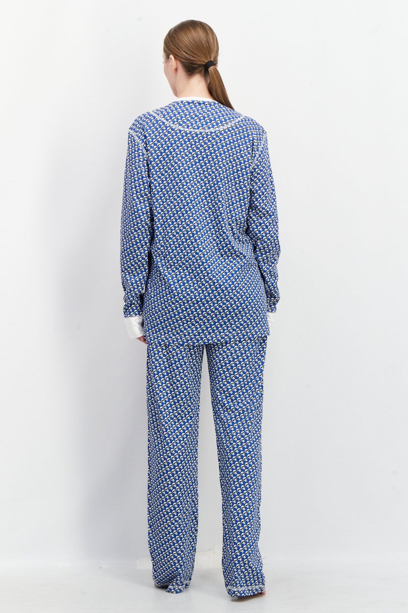 Bloomies Women 2 Pcs Allover Print Sleepwear Set, Blue/White - Image 3