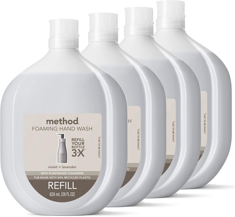 Method Foaming Hand Soap Refill Violet  Lavender Recyclable Bottle Biodegradable Formula 28 fl oz Pack of 4 Packaging May Vary