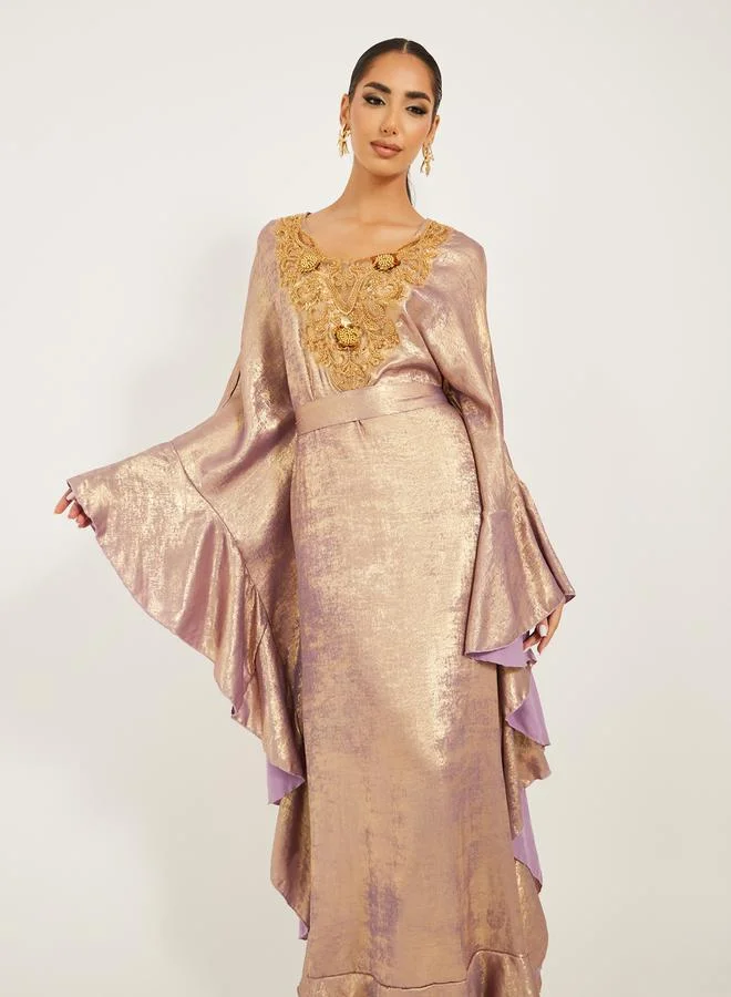 Styli Styli Embroidered Detail Shimmer Design Jalabiya