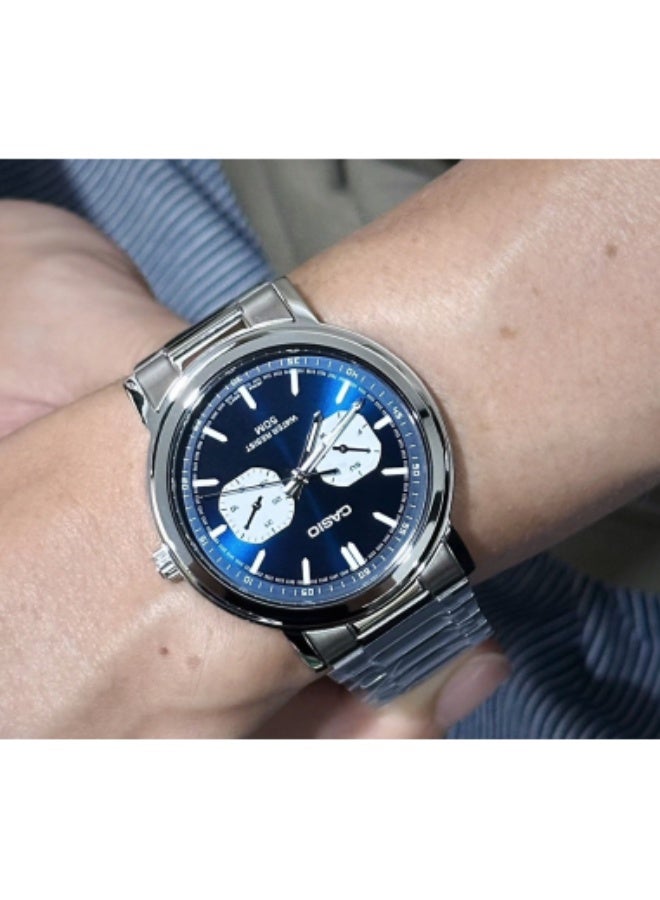 CASIO Mens Blue Dial Stainless Steel Watch - MTP-E335D-2E1VDF - Image 5