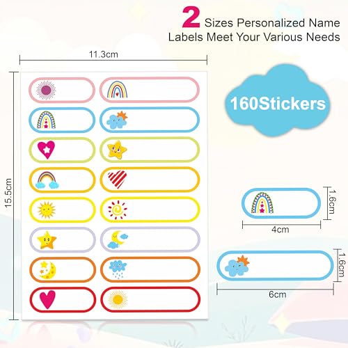 GLUN Waterproof Vinyl Printed Name Tag Stickers, 10 Sheets 160 Count, Kids Bottles, Lunch, Clothes, Kitchen, Reusable Self-Adhesive Labelling Stickers - Image 2