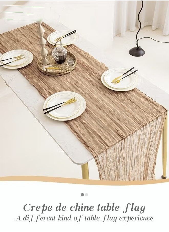 Generic Translucent Table Runner Chessian Tablecloth for Wedding Reception Bridal Shower Party Decoration Table Centerpiece 90*180CM khaki  - Image 4