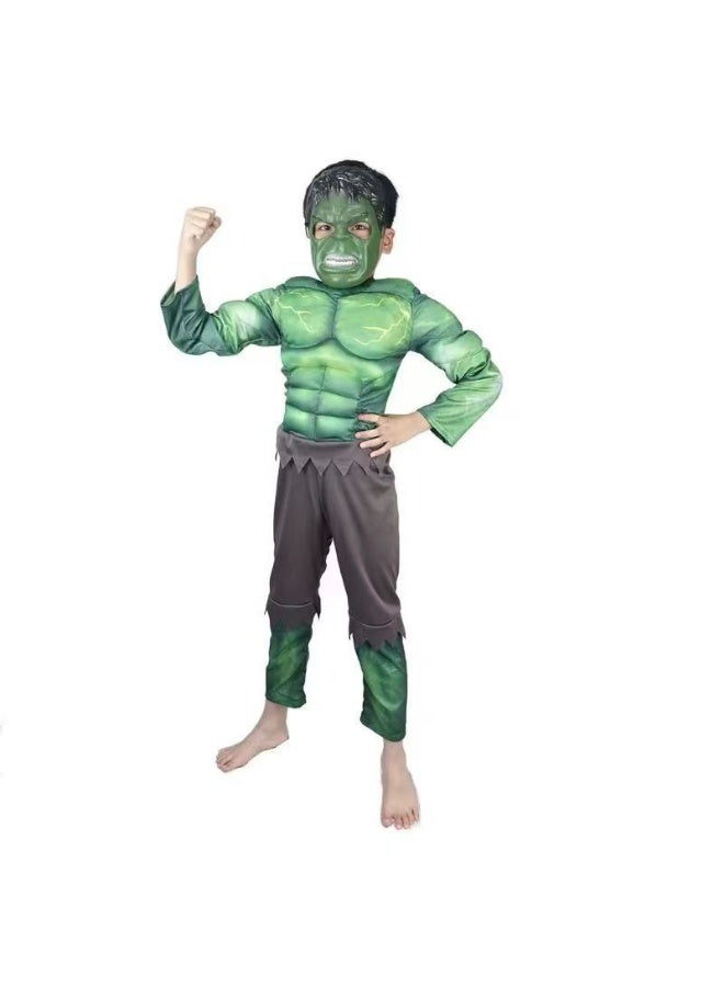 Child Hulk Muscle Costume Superhero Hulk Cosplay Muscle Costume Mask Fist Plush Gloves Child Boys Halloween Christmas Clothes