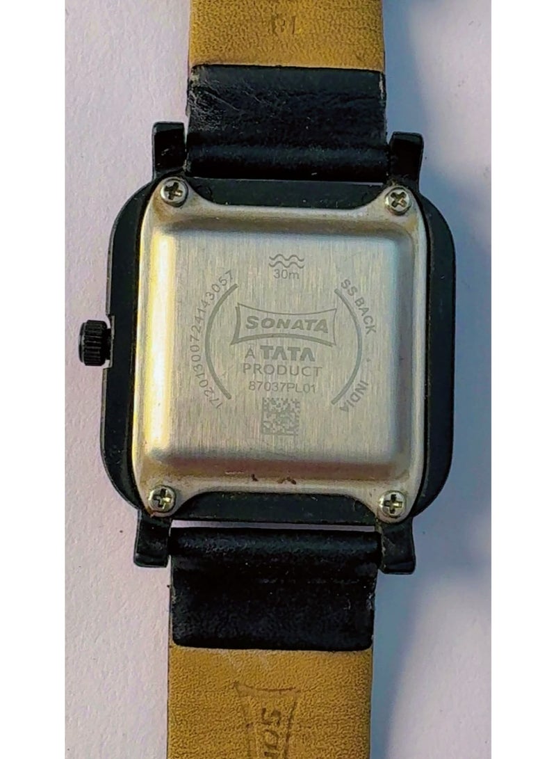 Sonata (A TATA Product) Square Black Dial Analog Quartz Watch for Women - Genuine Black Leather Strap, 30m Water Resistant, Pre-Owned (Like Brand New Condition) | Model 87037PL01 - Image 3