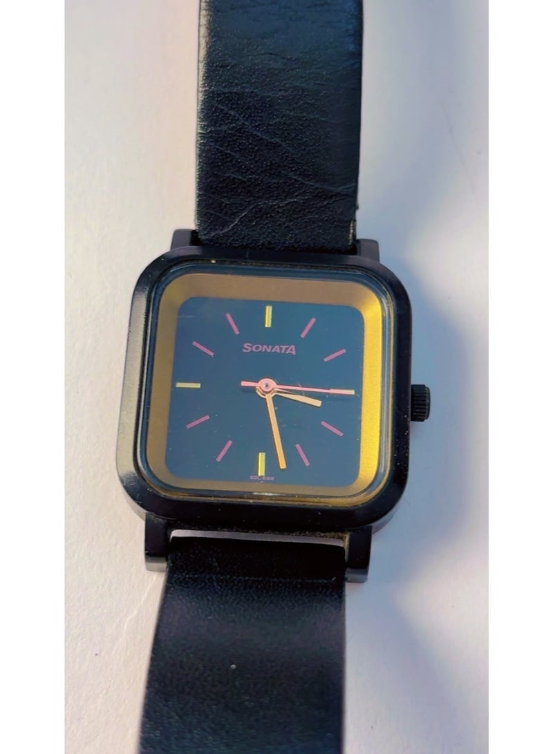 Sonata (A TATA Product) Square Black Dial Analog Quartz Watch for Women - Genuine Black Leather Strap, 30m Water Resistant, Pre-Owned (Like Brand New Condition) | Model 87037PL01 - Image 2