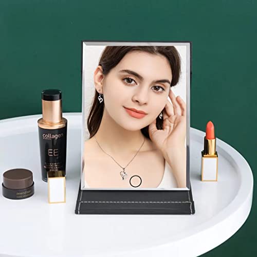 Agabani Folding Round Compact Mirror - PU Leather Vanity with Stand for Desk, Camping, Travel - Personal Tabletop HandMirror - Princess Square Makeup - Image 2