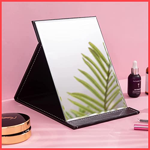 Agabani Folding Round Compact Mirror - PU Leather Vanity with Stand for Desk, Camping, Travel - Personal Tabletop HandMirror - Princess Square Makeup - Image 4