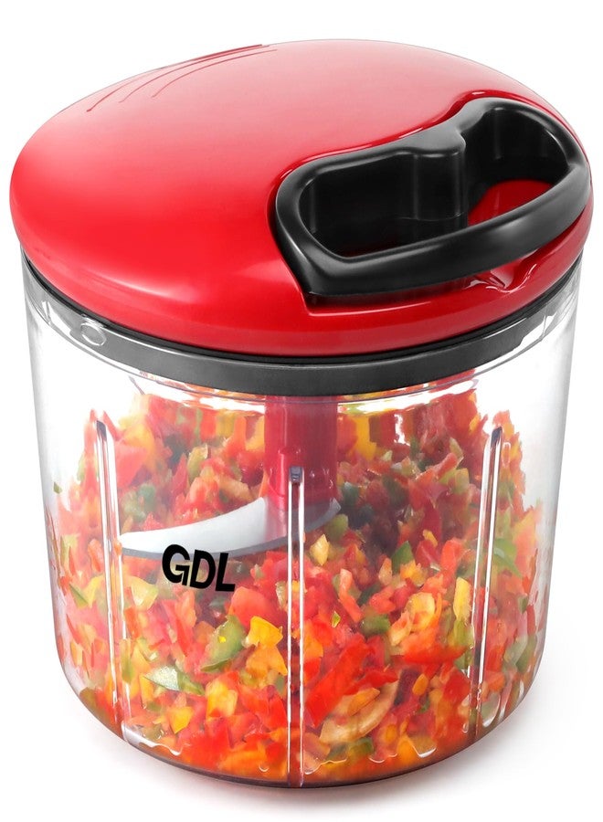 GDL Food Chopper, Pull Onion Chopper Dicer, Hand Powered Food Mincer, Fast Cutting Hand Chopper for Oinon, Garlic, Nut, 3.4 Cups 0.8L, Red - Image 1