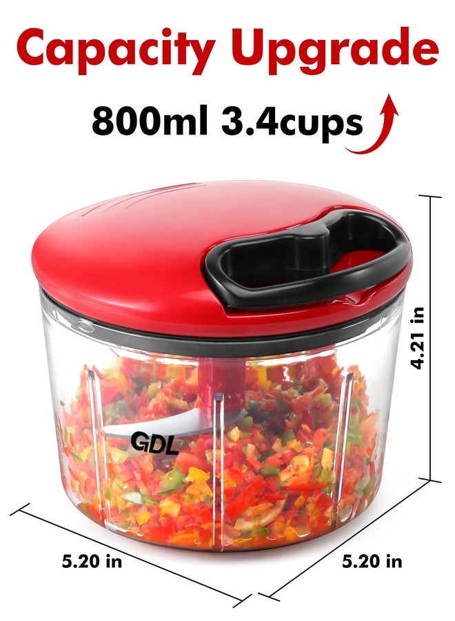 GDL Food Chopper, Pull Onion Chopper Dicer, Hand Powered Food Mincer, Fast Cutting Hand Chopper for Oinon, Garlic, Nut, 3.4 Cups 0.8L, Red - Image 5