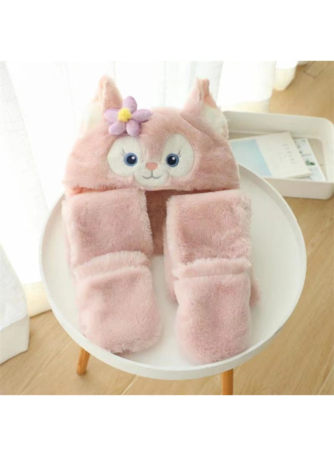 Cartoon Cute Bear Mei Mei Little Fox Star Kabi Scarf Hat Winter Warm Gloves Hat For Girls-Color:Belle.  - Image 1