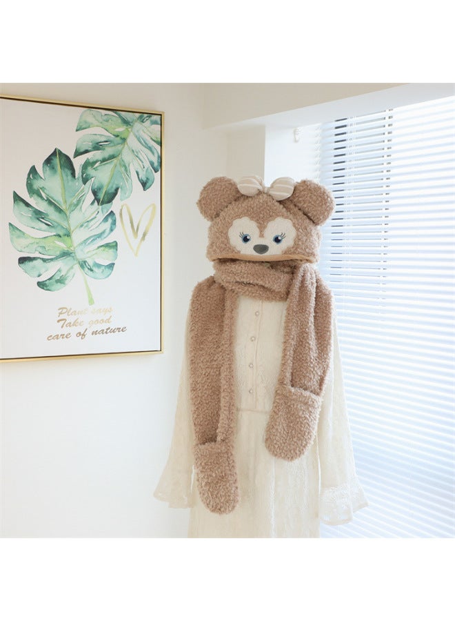 Cartoon Cute Bear Mei Mei Little Fox Star Kabi Scarf Hat Winter Warm Gloves Hat For Girls-Color:Belle.  - Image 4