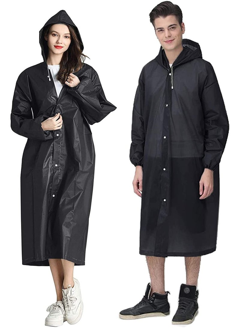 Loquat Universal Portable Raincoat, black Waterproof EVA Rain Ponchos for Men and Women, MAKINGTEC Adults Reusable Rain Coats Long Sleeve Rain Poncho for Camping, Hiking, or Any Outdoor Activities(2 Pack) - Image 1
