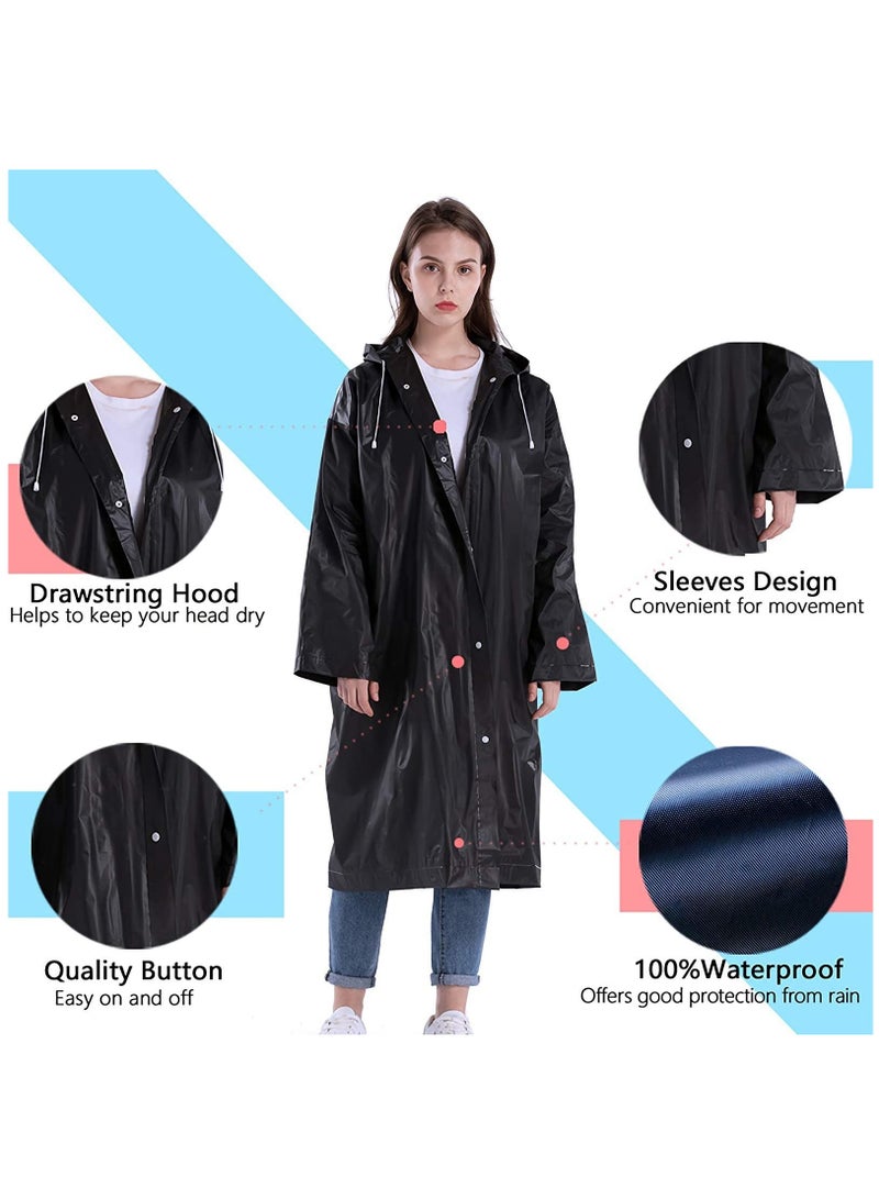 Loquat Universal Portable Raincoat, black Waterproof EVA Rain Ponchos for Men and Women, MAKINGTEC Adults Reusable Rain Coats Long Sleeve Rain Poncho for Camping, Hiking, or Any Outdoor Activities(2 Pack) - Image 2