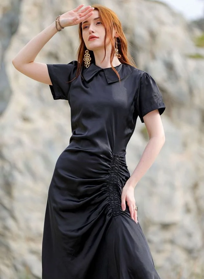 Freehand  Women Straight Fit Solid Round Neck Short Sleeve Asymmetric Dress for Women | Best Price UAE